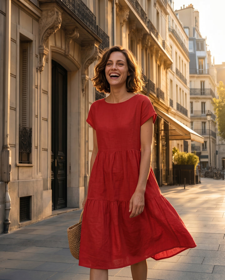 Lottie — Tiered Midi Dress with Pockets