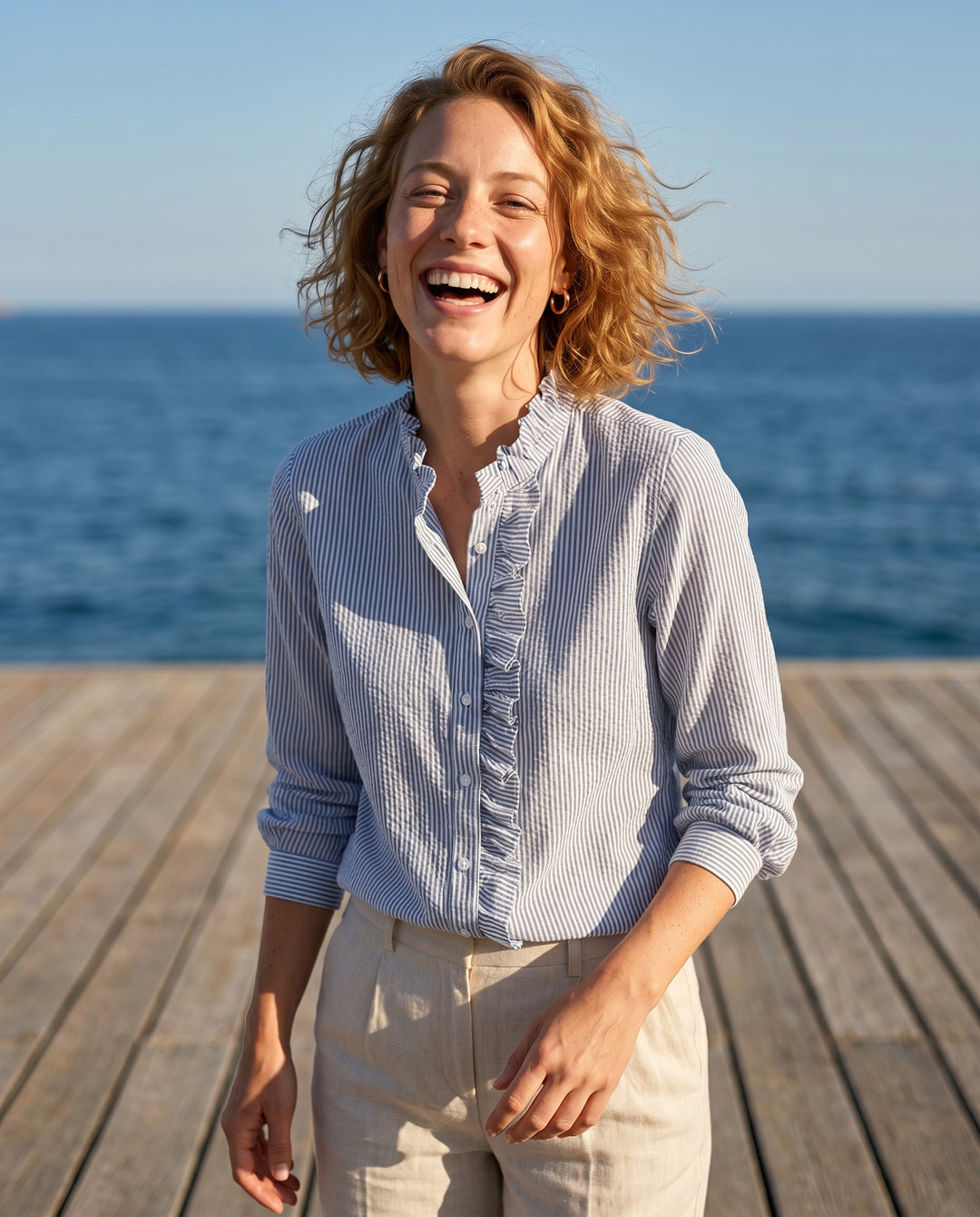 Marcella — Long-Sleeve Blouse with Ruffle Collar