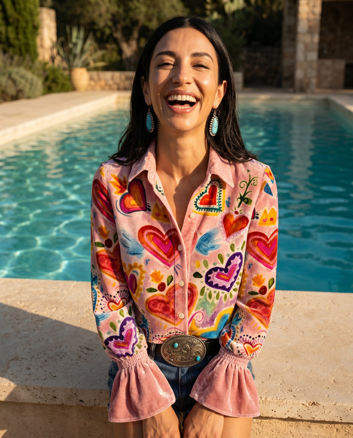 Aurelia Mae — Velvet Heart-Motif Retro Blouse