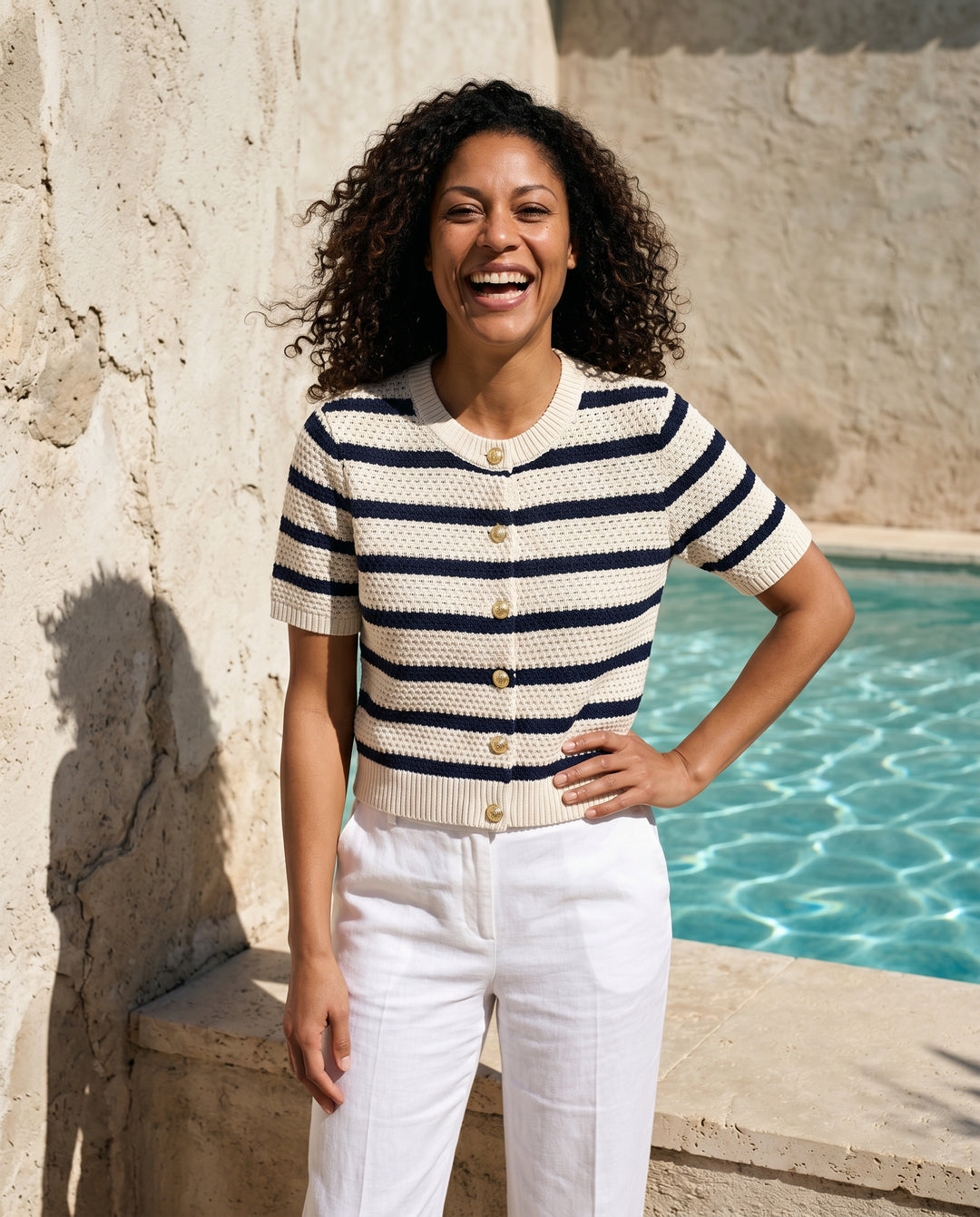 Maren — Striped Crochet Button Top
