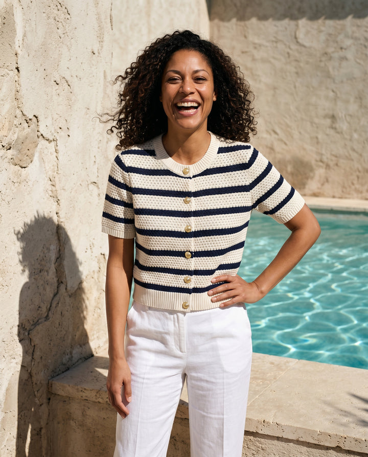 Maren — Striped Crochet Button Top