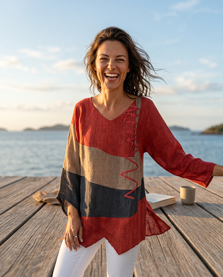Daphne — Brushstroke-Print Asymmetric Tunic
