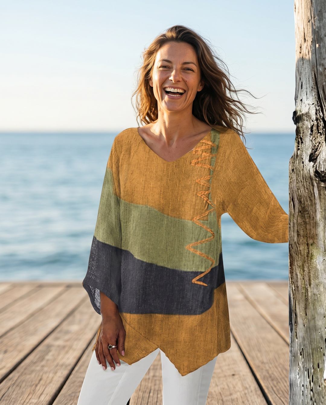 Daphne — Brushstroke-Print Asymmetric Tunic