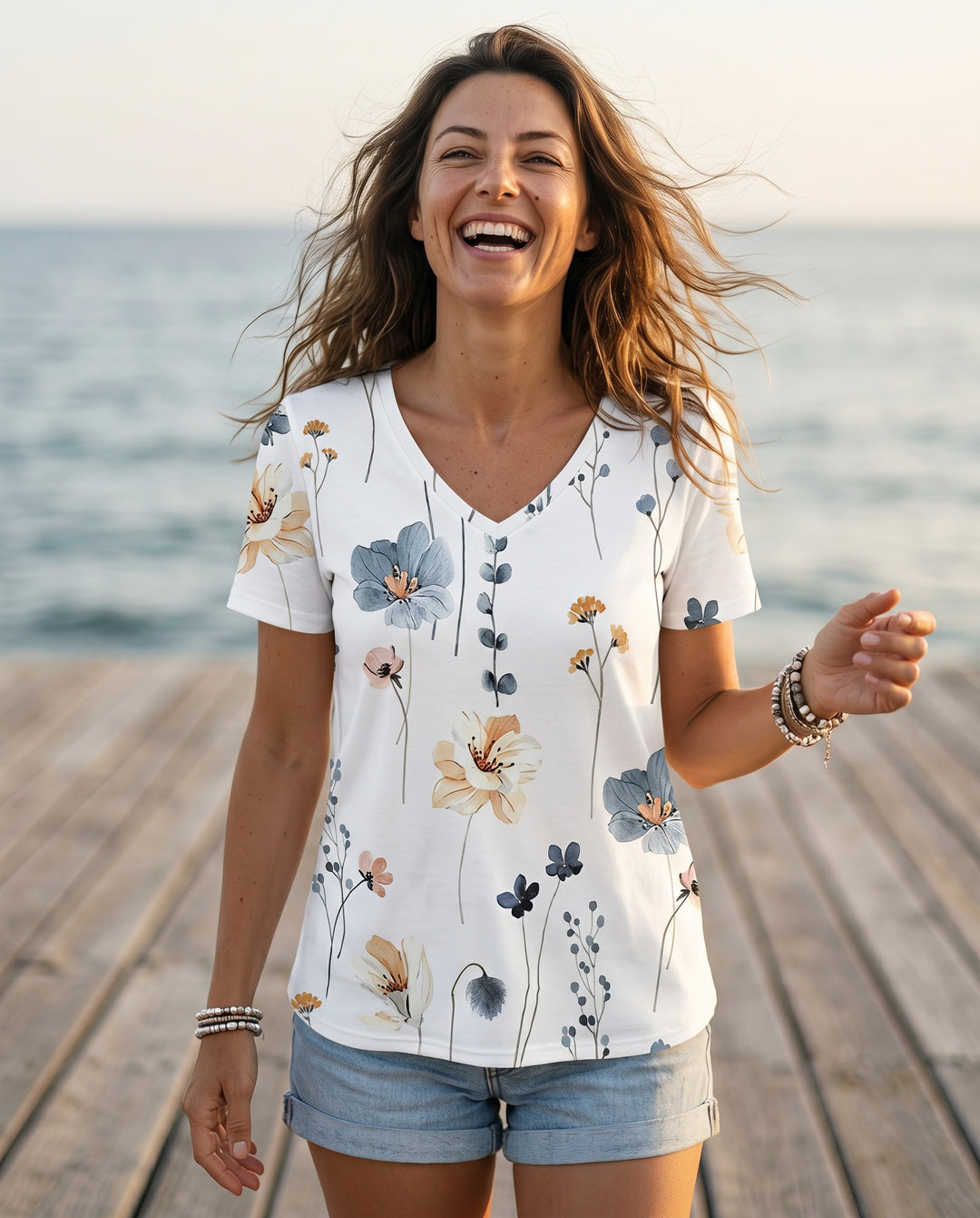 Della Rose — V-Neck Printed Tee