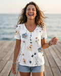 Della Rose — V-Neck Printed Tee