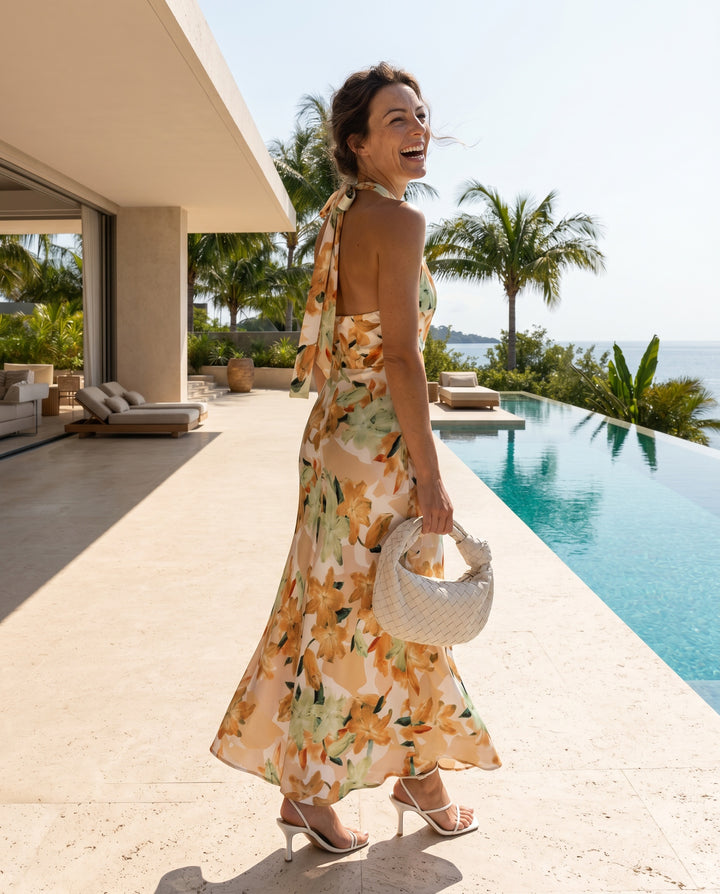 Ember — Floral Halter Open-Back Maxi
