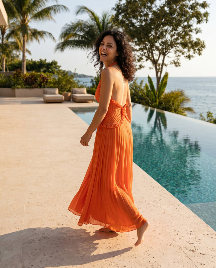 Marlowe — Halter Ruffle Wedding Guest Maxi