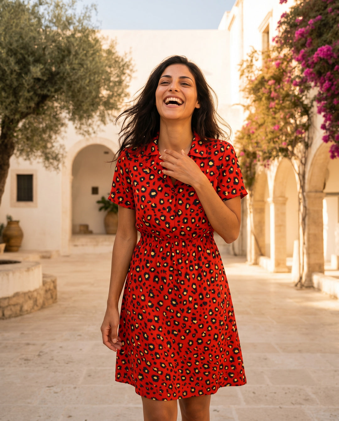 Hawise — Button-Detail A-Line Midi Dress