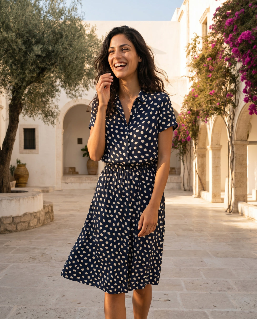 Hawise — Button-Detail A-Line Midi Dress