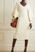 Eloise — Women's Split-Sleeve Ribbed Knit Midi Dress