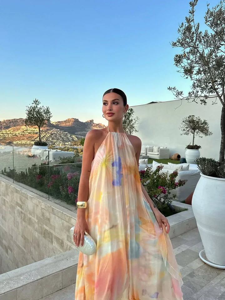 Soraya — Open-Back Printed Maxi Dress