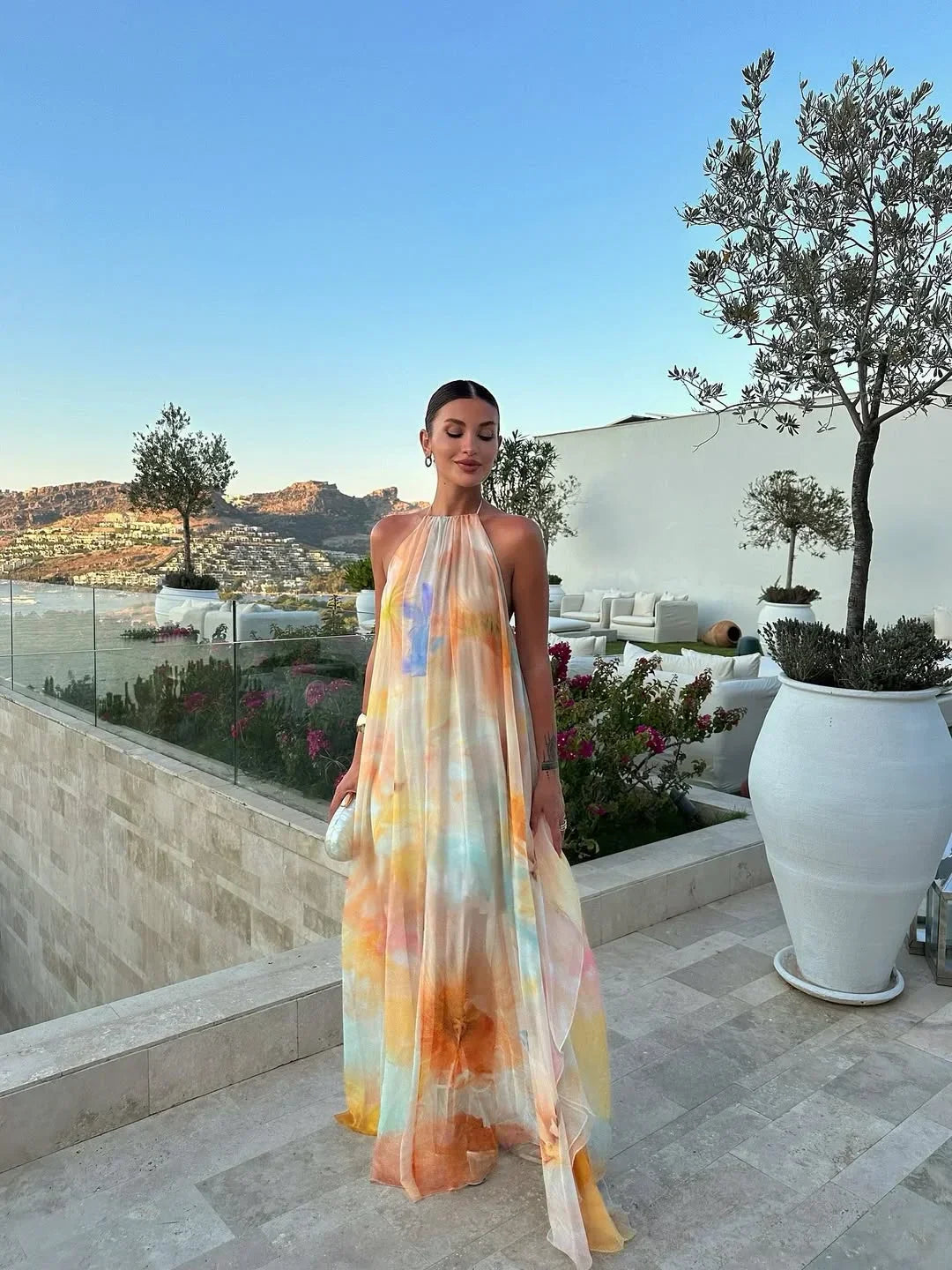 Soraya — Open-Back Printed Maxi Dress