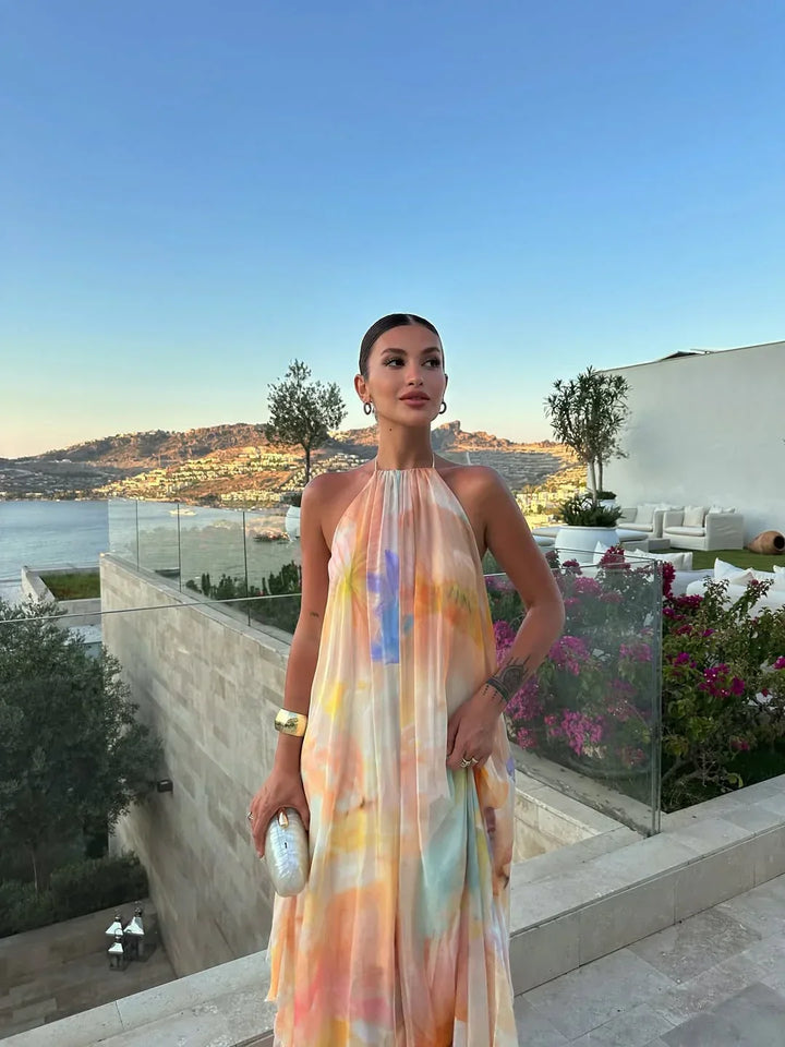 Soraya — Open-Back Printed Maxi Dress