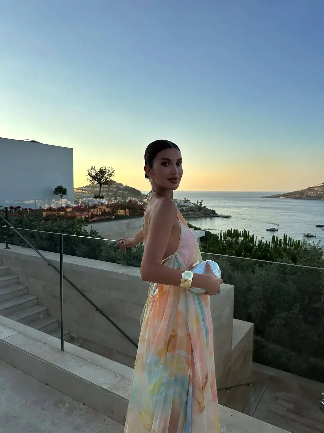 Soraya — Open-Back Printed Maxi Dress