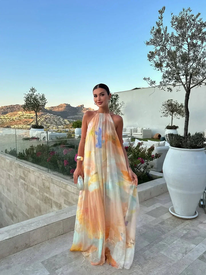 Soraya — Open-Back Printed Maxi Dress