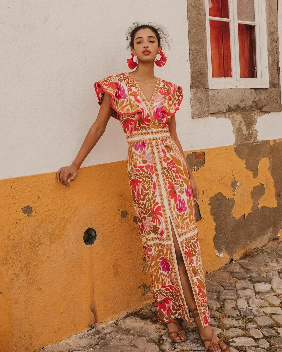 Florabel — Flutter-Sleeve Floral Maxi Dress