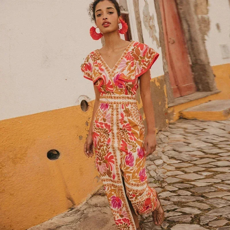 Florabel — Flutter-Sleeve Floral Maxi Dress