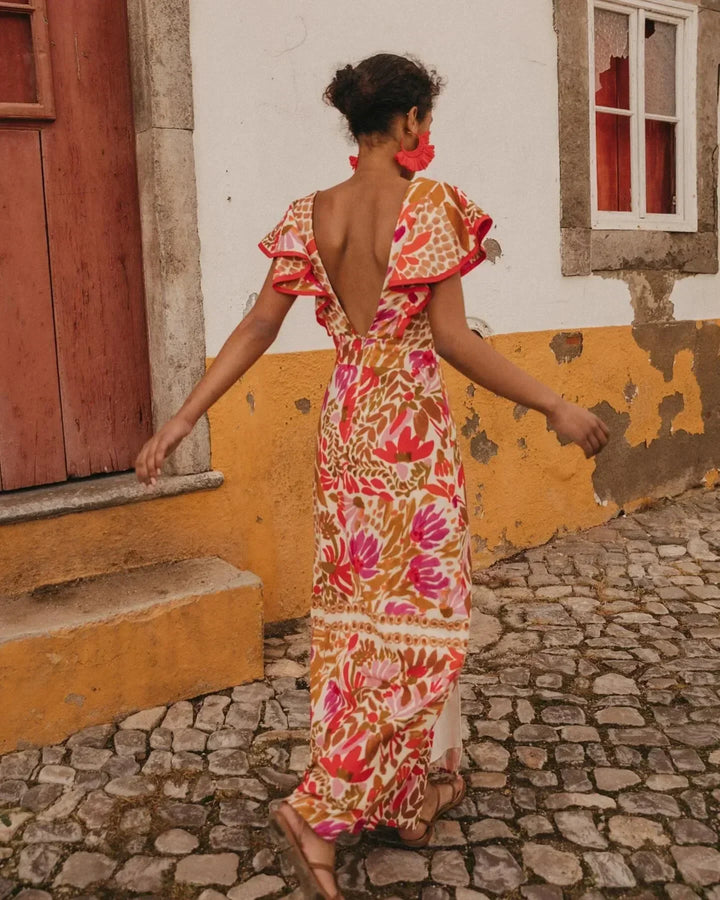 Florabel — Flutter-Sleeve Floral Maxi Dress