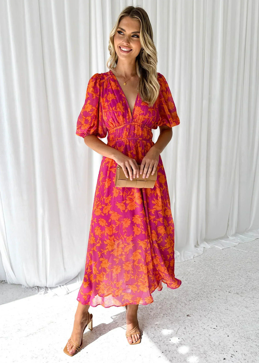 Rosalind — Short-Sleeve Floral Maxi Dress