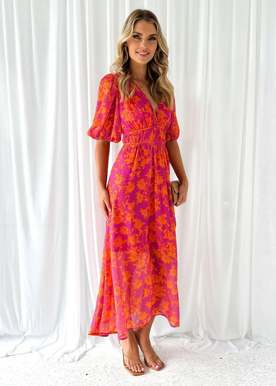 Rosalind — Short-Sleeve Floral Maxi Dress