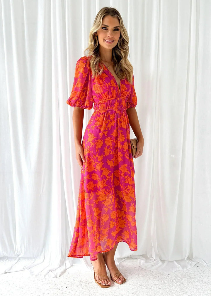 Rosalind — Short-Sleeve Floral Maxi Dress