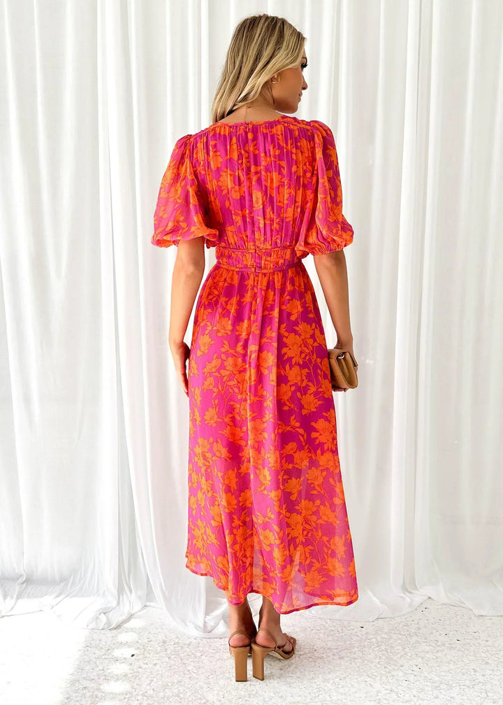 Rosalind — Short-Sleeve Floral Maxi Dress
