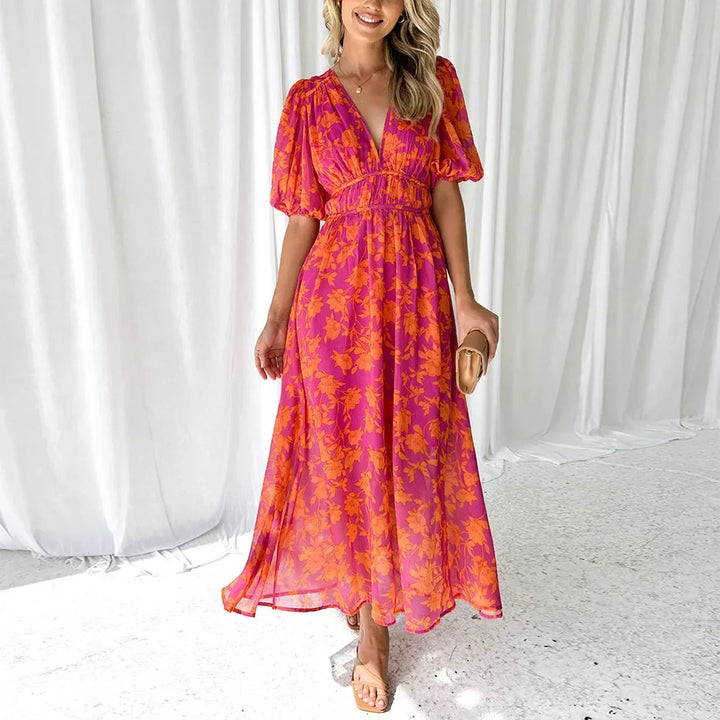 Rosalind — Short-Sleeve Floral Maxi Dress