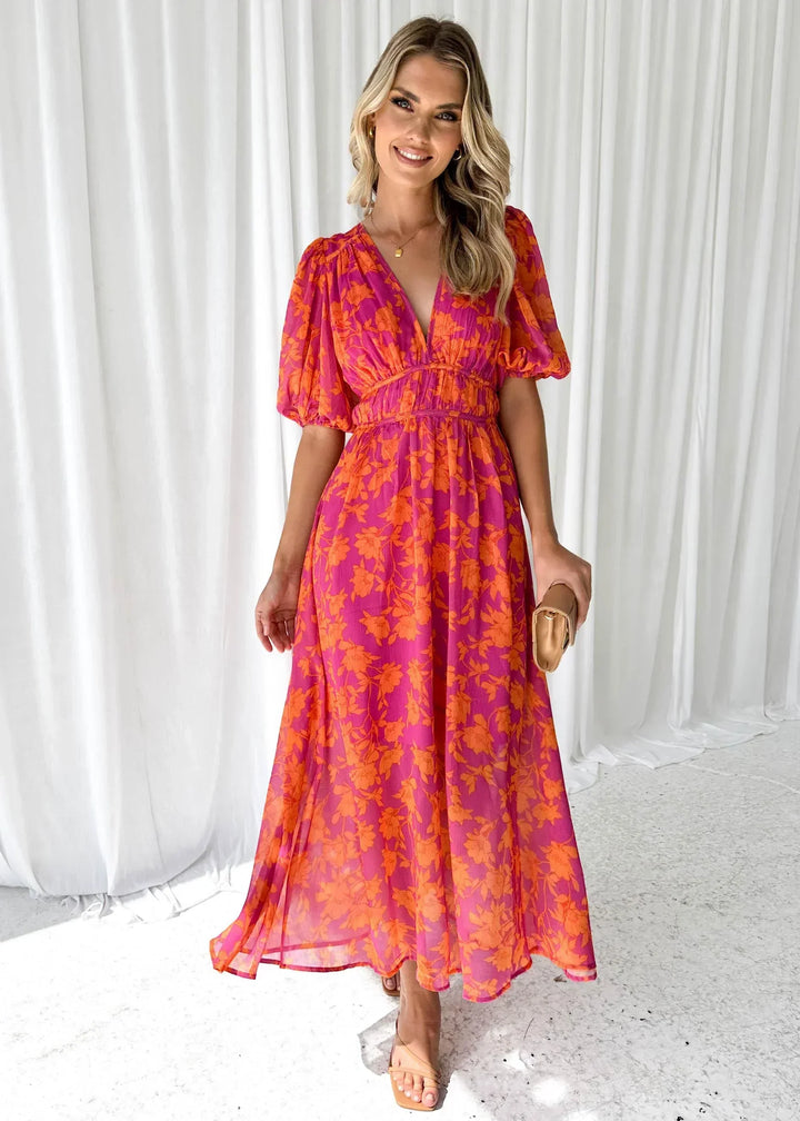 Rosalind — Short-Sleeve Floral Maxi Dress