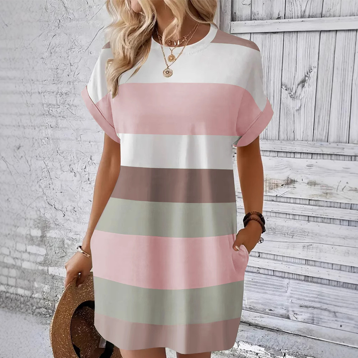 Elysia — Color-Block Round-Neck Dress