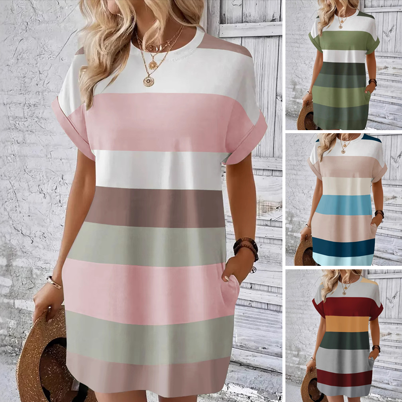 Elysia — Color-Block Round-Neck Dress