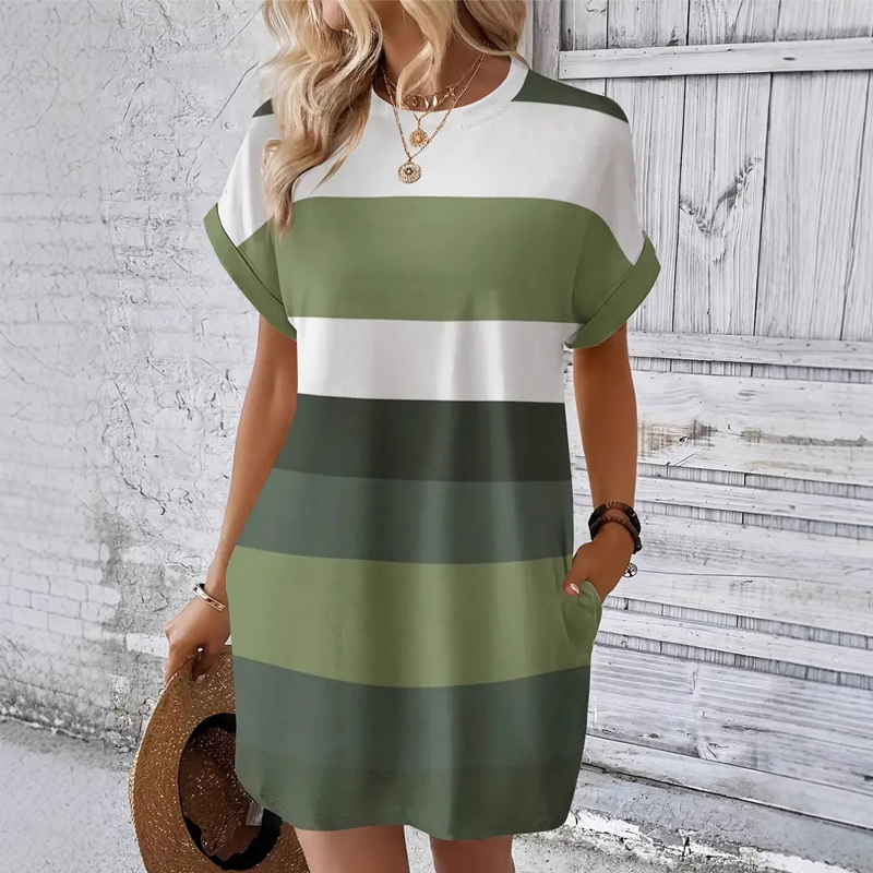 Elysia — Color-Block Round-Neck Dress