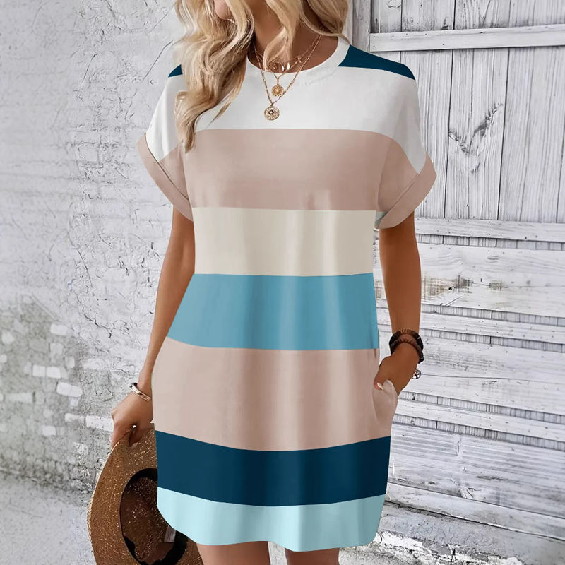 Elysia — Color-Block Round-Neck Dress