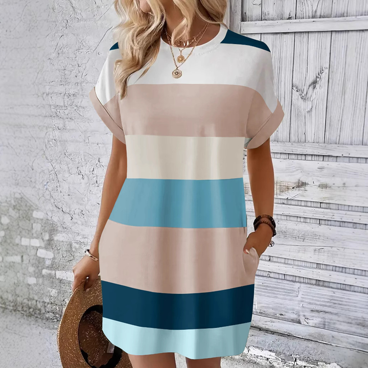 Elysia — Color-Block Round-Neck Dress