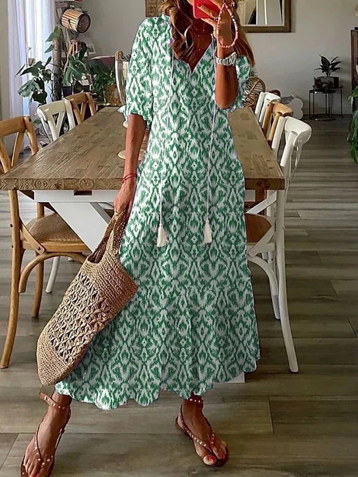 Eartha — Bohemian Leaf &amp; Stripe Maxi Dress