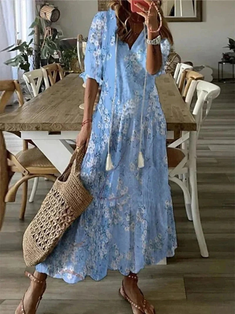 Eartha — Bohemian Leaf &amp; Stripe Maxi Dress