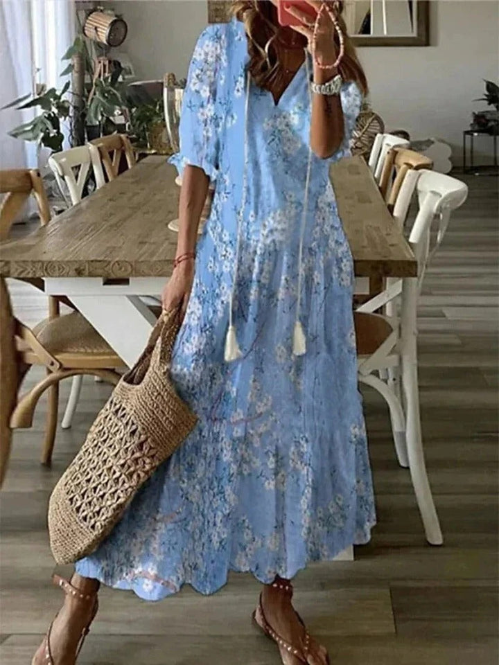 Eartha — Bohemian Leaf &amp; Stripe Maxi Dress
