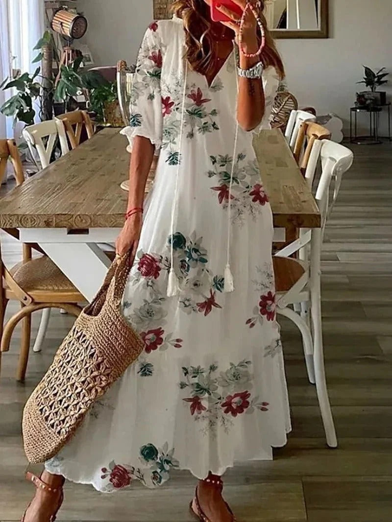 Eartha — Bohemian Leaf &amp; Stripe Maxi Dress