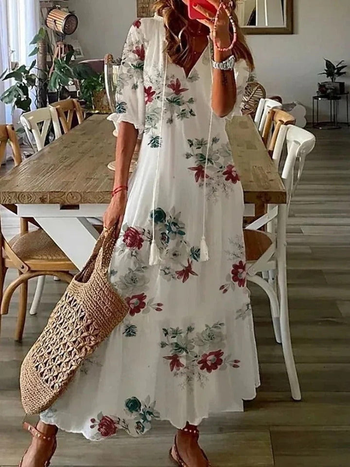 Eartha — Bohemian Leaf &amp; Stripe Maxi Dress