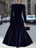 Elspeth — Women's Velvet Pleated A-Line Midi Dress