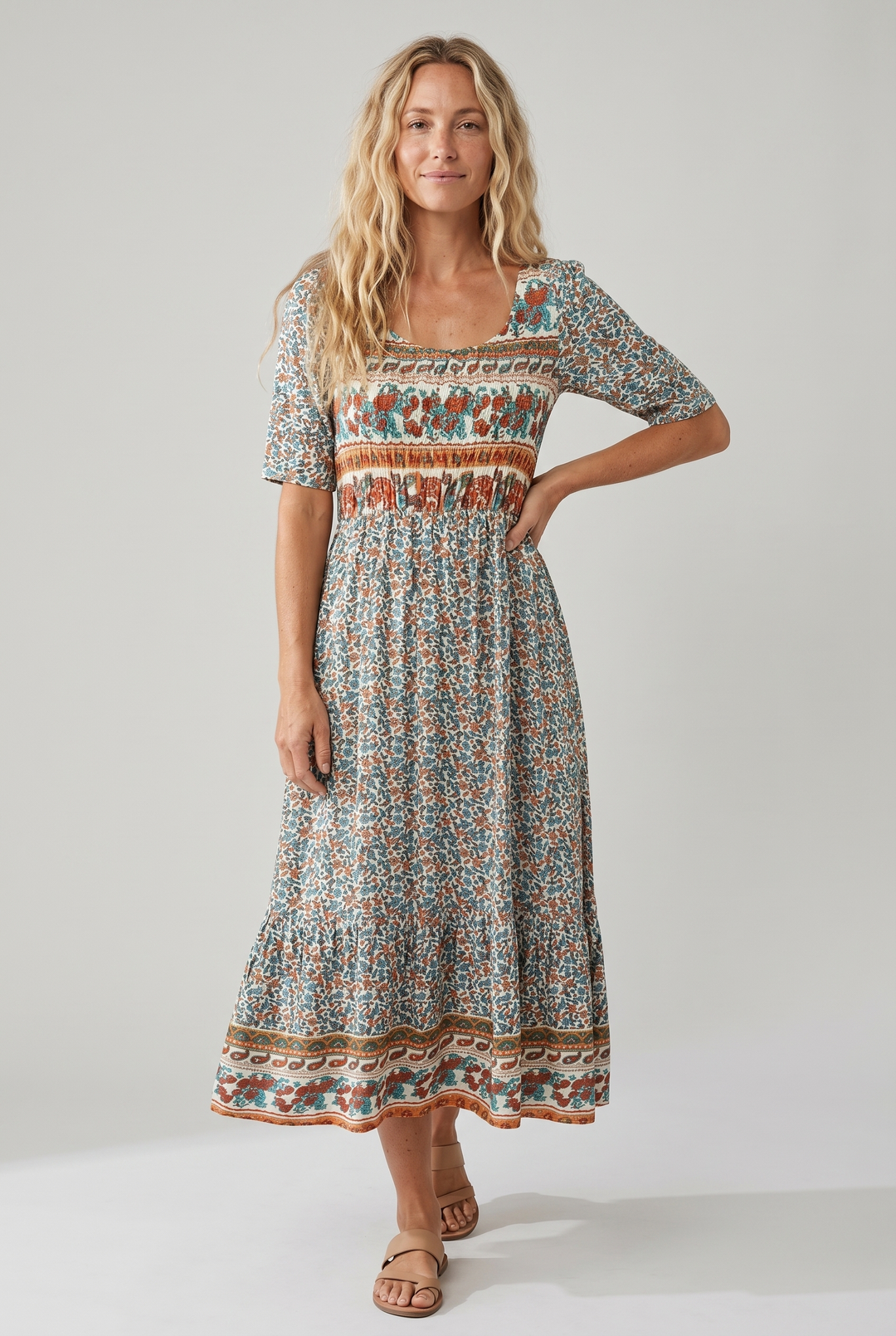 Marnie — Boho Square-Neck Midi Dress