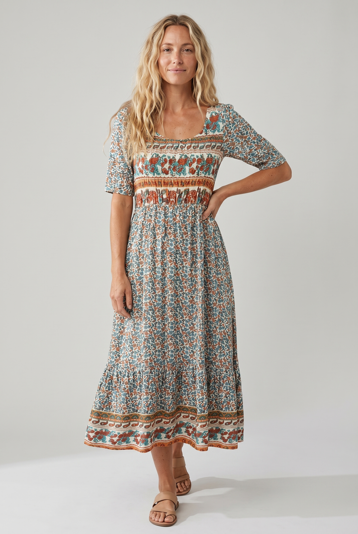 Marnie — Boho Square-Neck Midi Dress