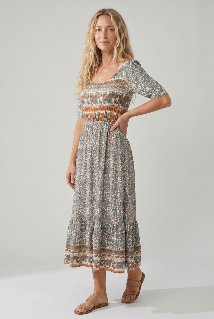 Marnie — Boho Square-Neck Midi Dress