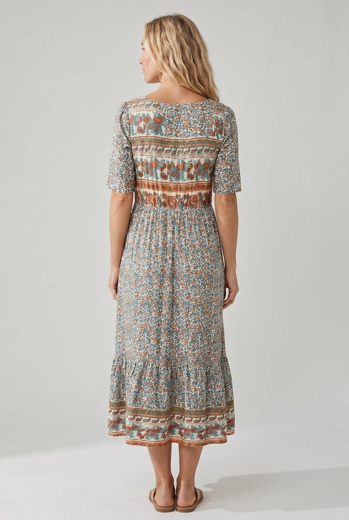 Marnie — Boho Square-Neck Midi Dress