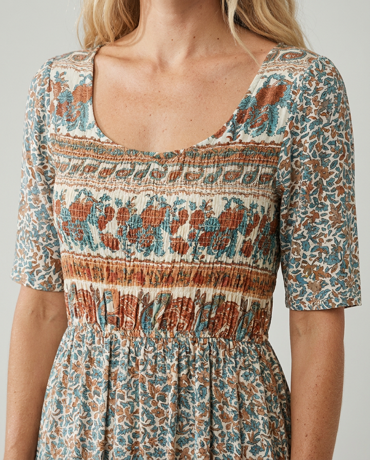 Marnie — Boho Square-Neck Midi Dress