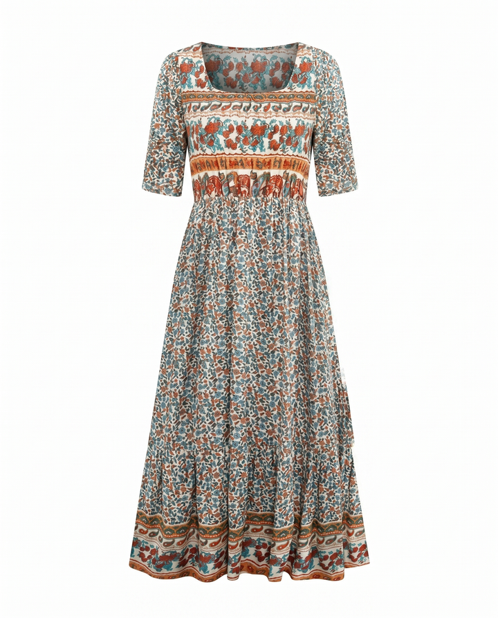 Marnie — Boho Square-Neck Midi Dress