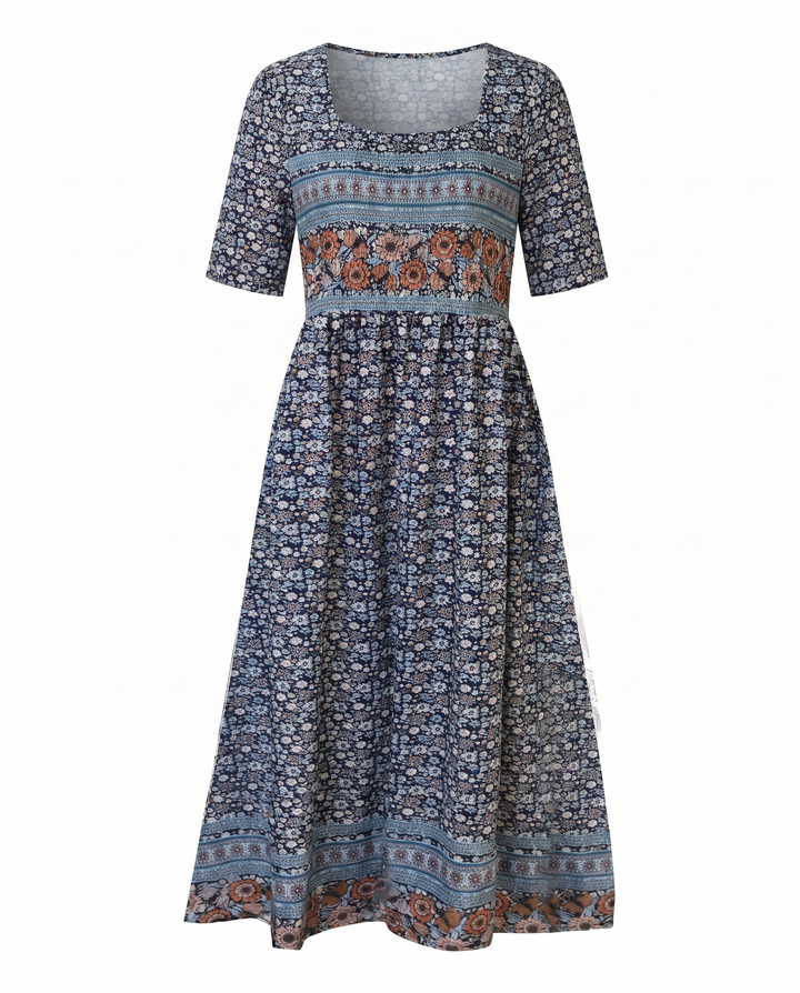 Marnie — Boho Square-Neck Midi Dress