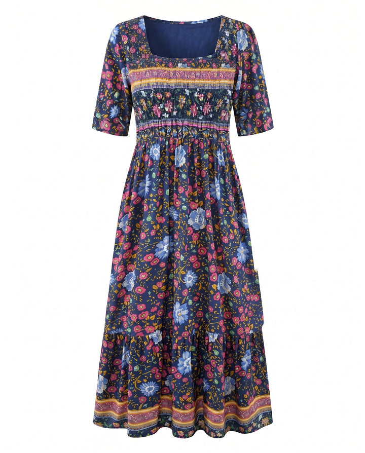 Marnie — Boho Square-Neck Midi Dress