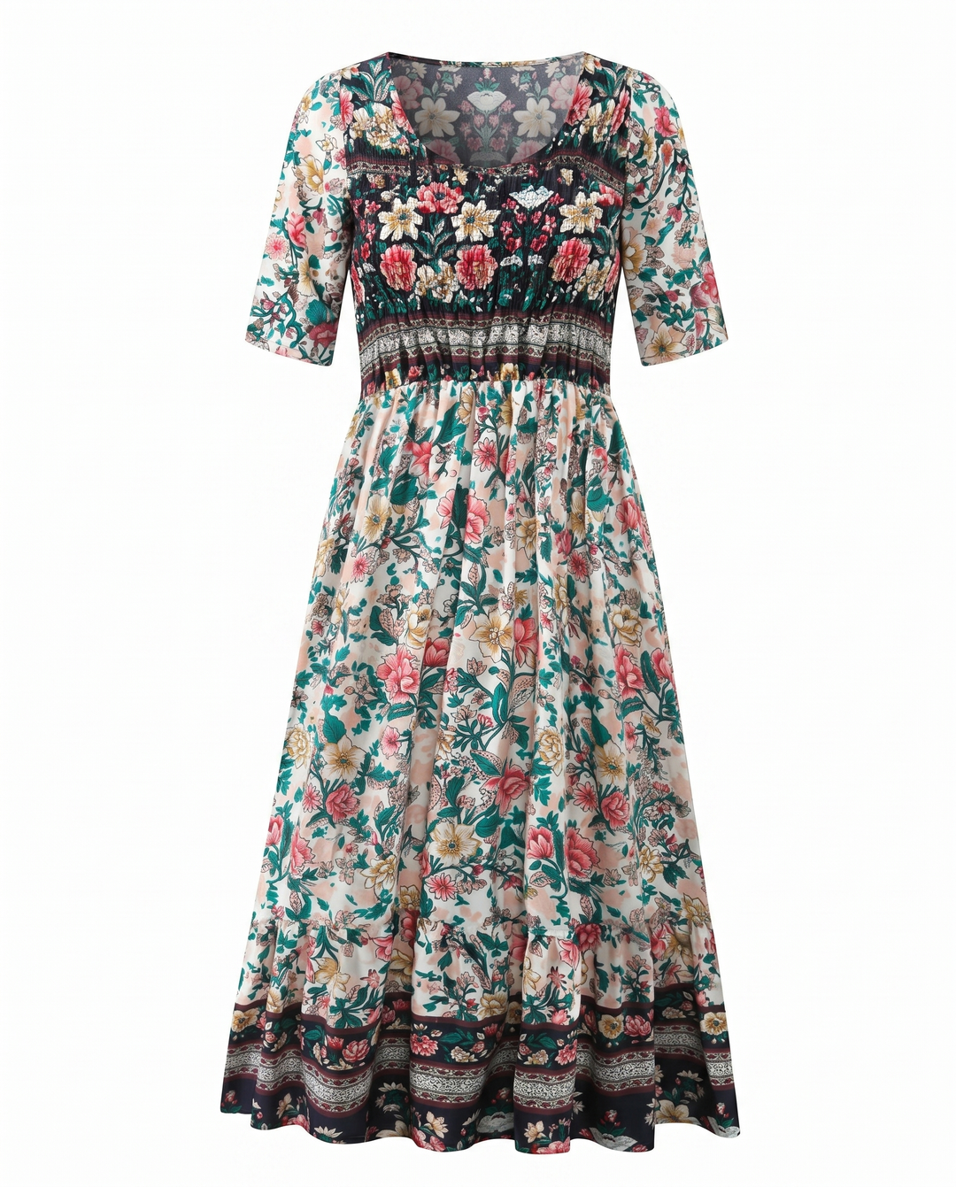 Marnie — Boho Square-Neck Midi Dress