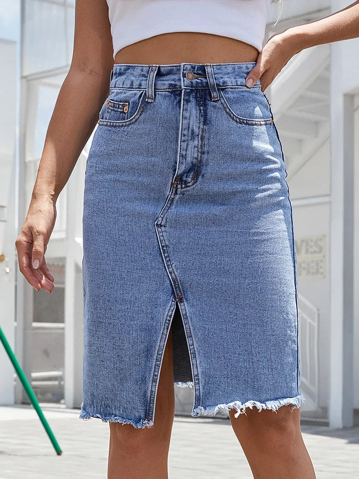 Mia — Front-Slit High-Waist Midi Skirt