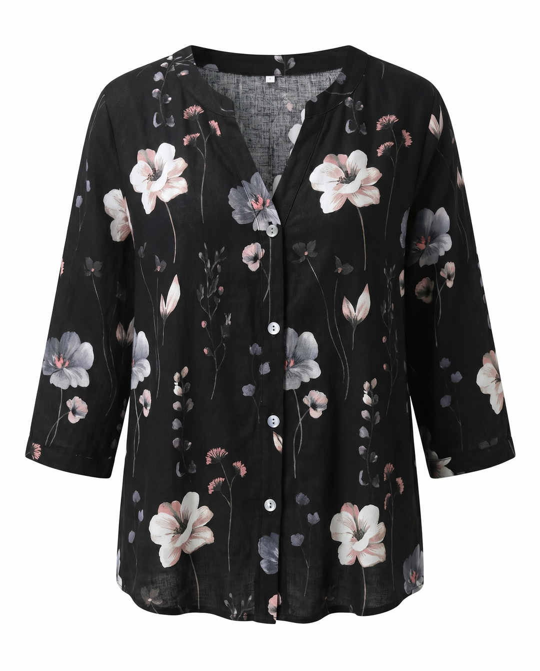 Marlene — Floral V-Neck 3/4-Sleeve Blouse